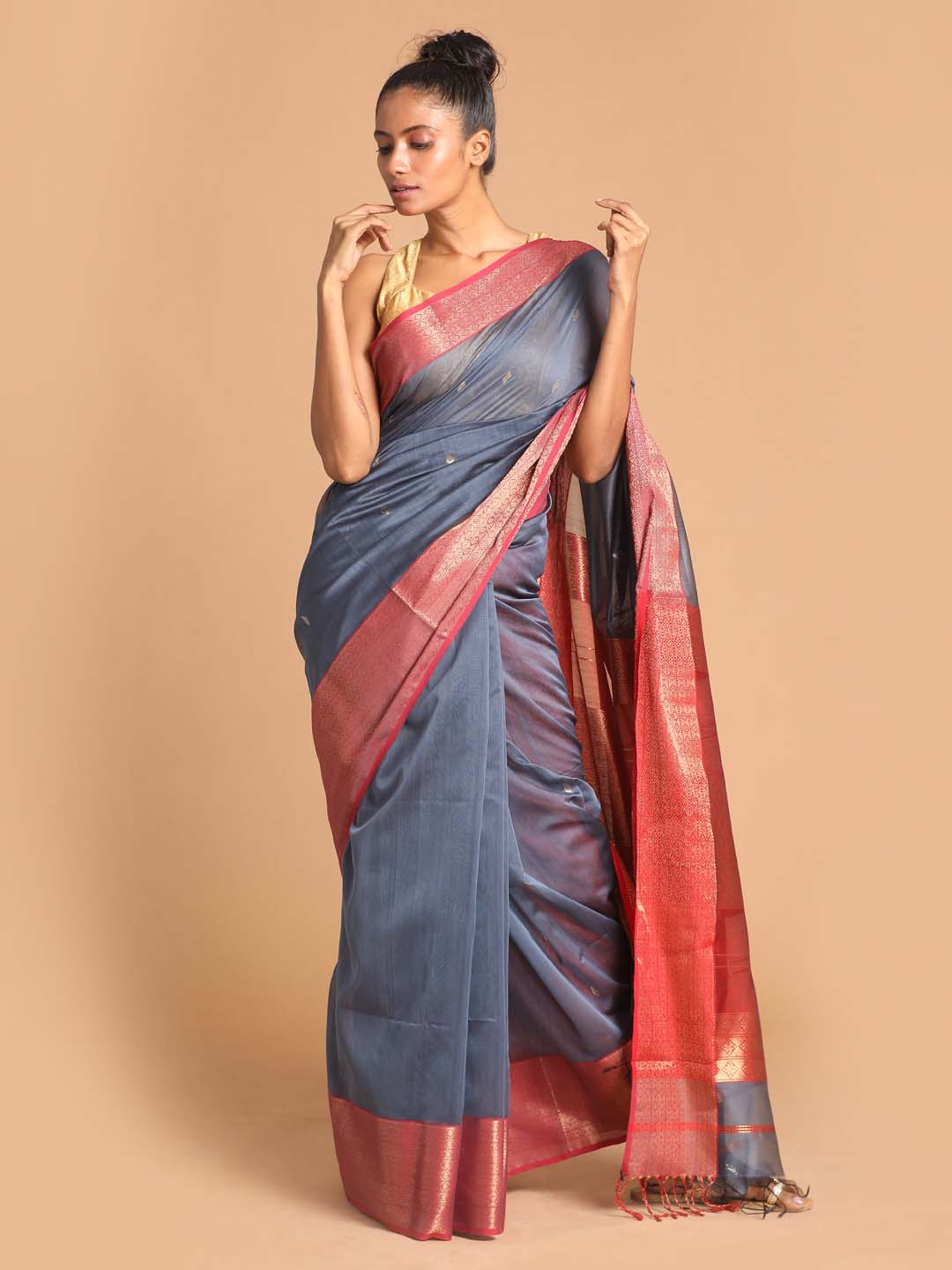 Indethnic Maheshwari Handloom Silk Cotton Saree - View 1