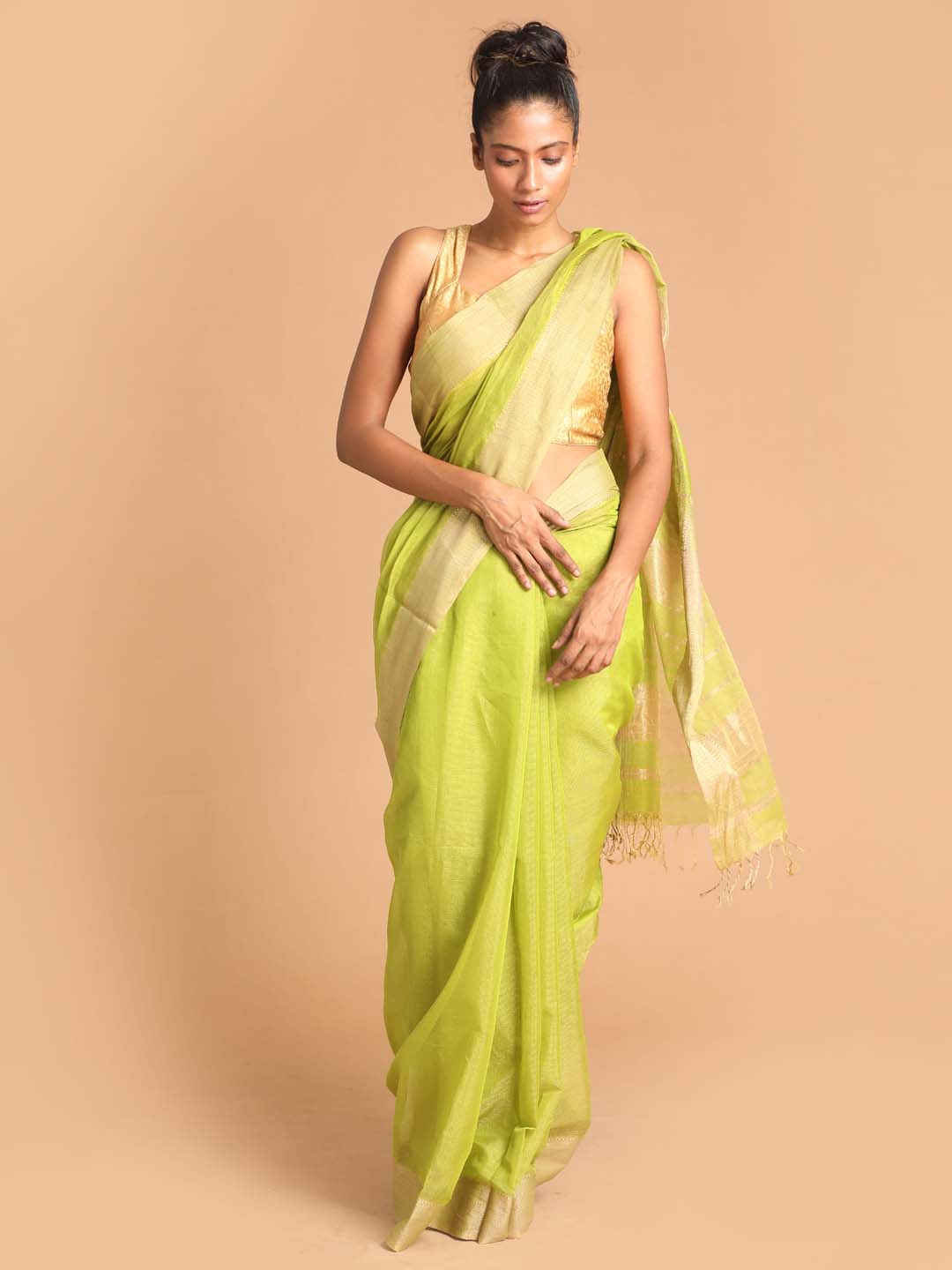 Indethnic Maheshwari Handloom Silk Cotton Saree - View 1