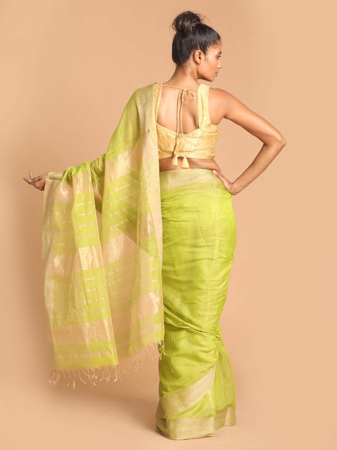 Indethnic Maheshwari Handloom Silk Cotton Saree - View 3