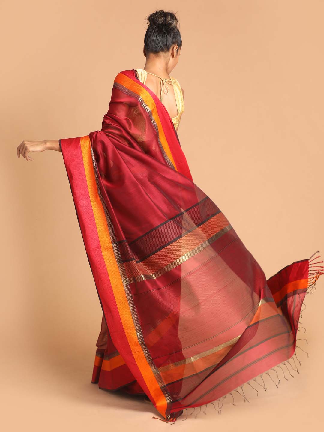 Indethnic Maheshwari Handloom Silk Cotton Saree - View 3