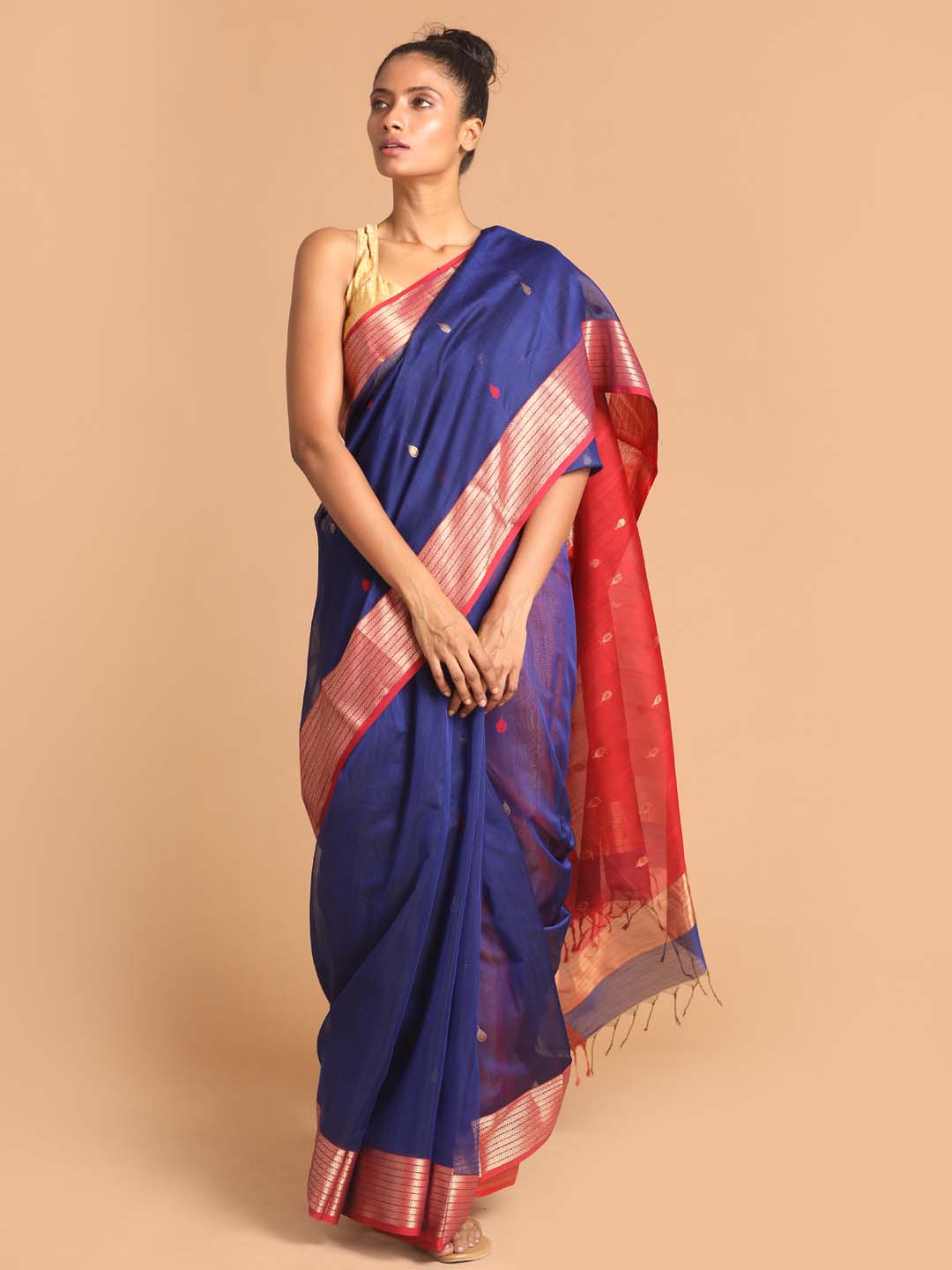 Indethnic Maheshwari Handloom Silk Cotton Saree - View 1