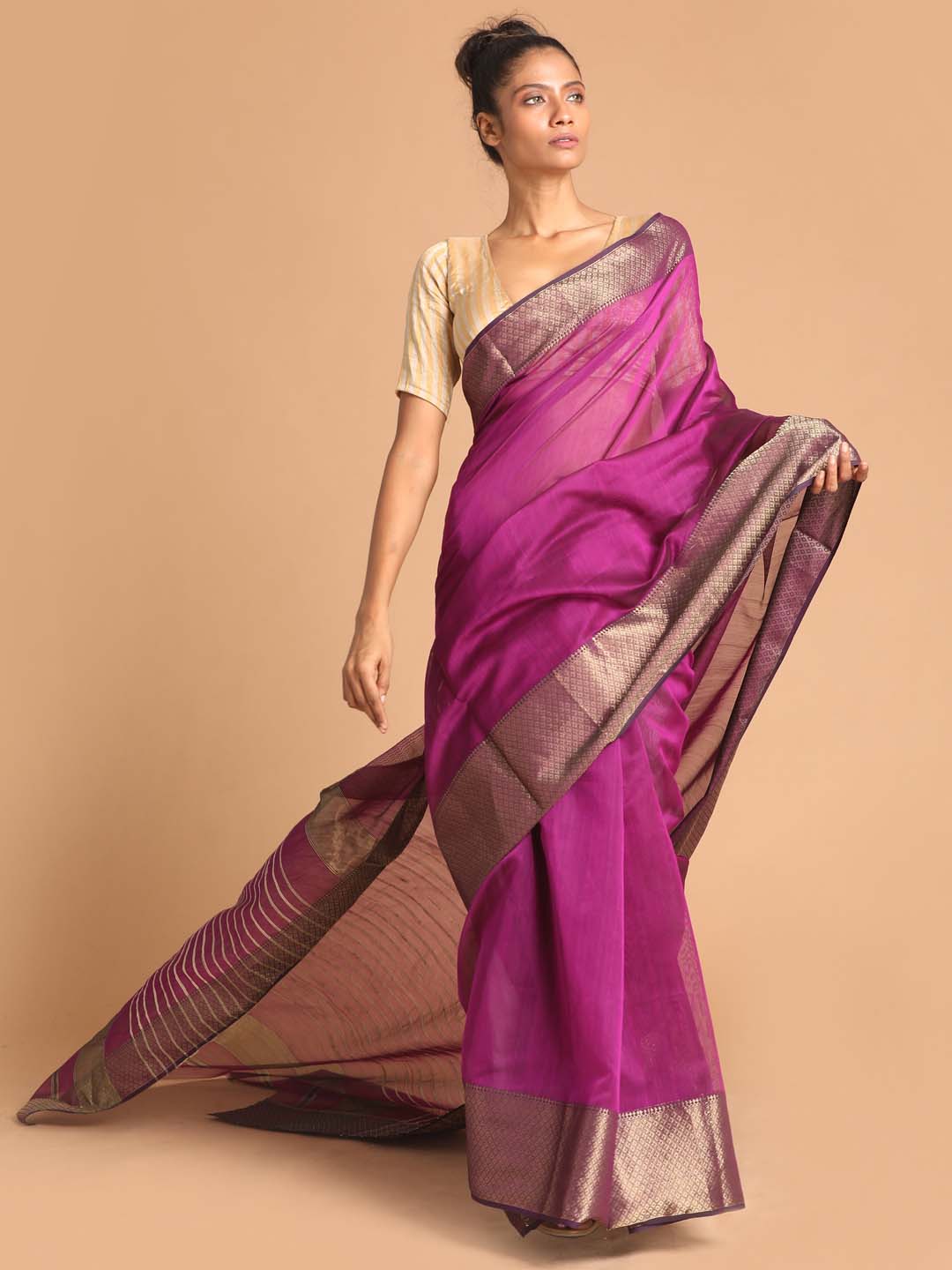 Indethnic Maheshwari Handloom Silk Cotton Saree - View 1