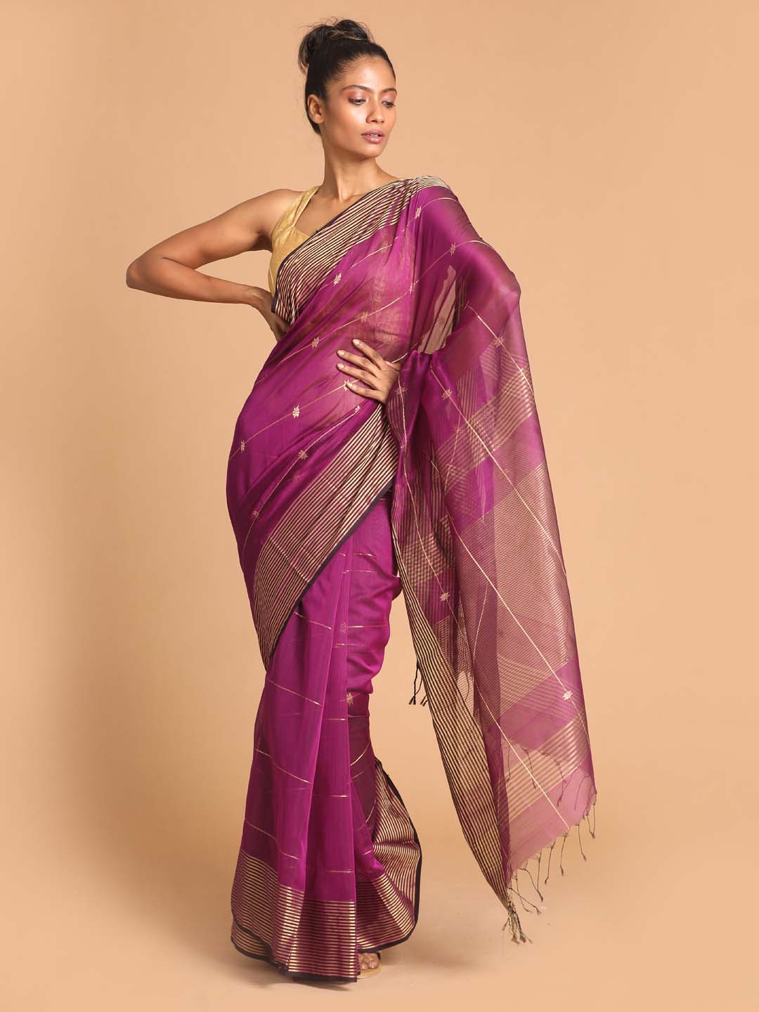 Maroon Maheshwari Silk Cotton Handloom Saree Online for Women