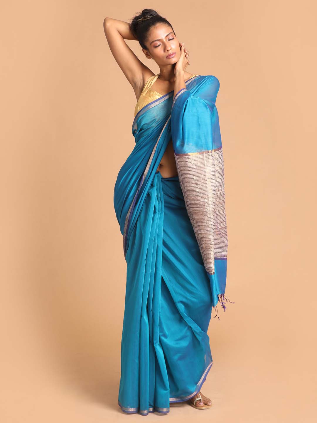 Indethnic Maheshwari Handloom Silk Cotton Saree - View 1