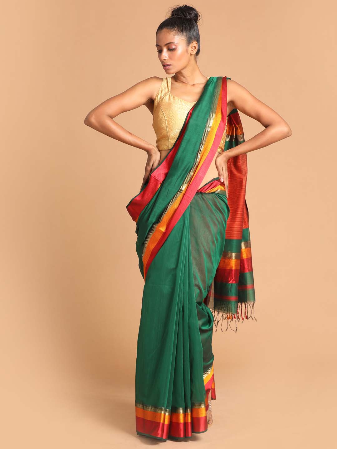 Indethnic Maheshwari Handloom Silk Cotton Saree - View 1