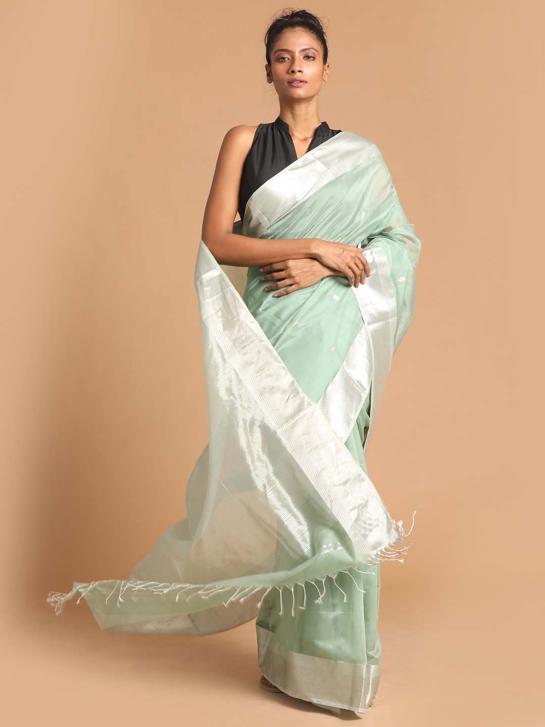 Indethnic Maheshwari Handloom Silk Cotton Saree - View 1