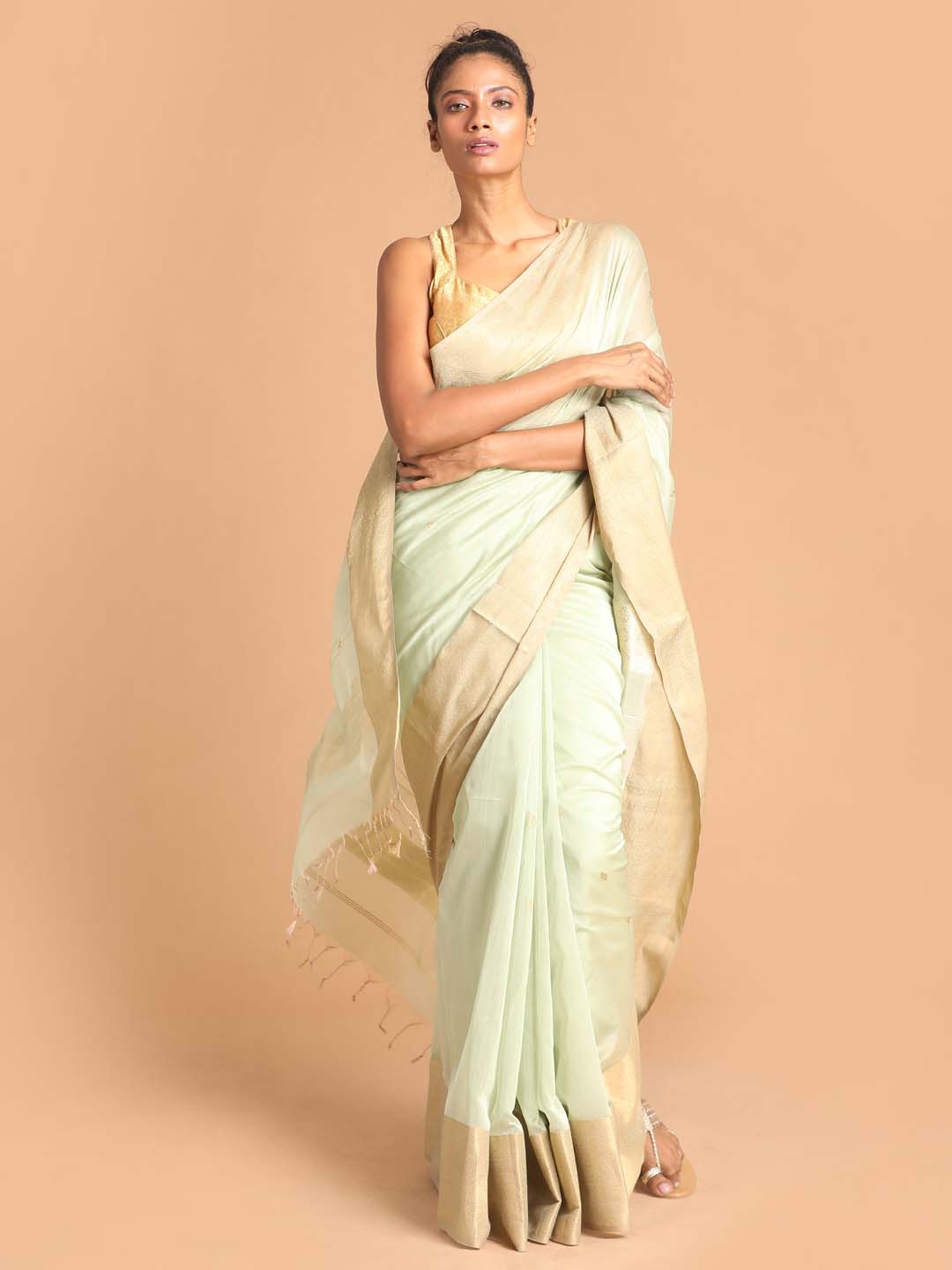 Indethnic Maheshwari Handloom Silk Cotton Saree - View 1