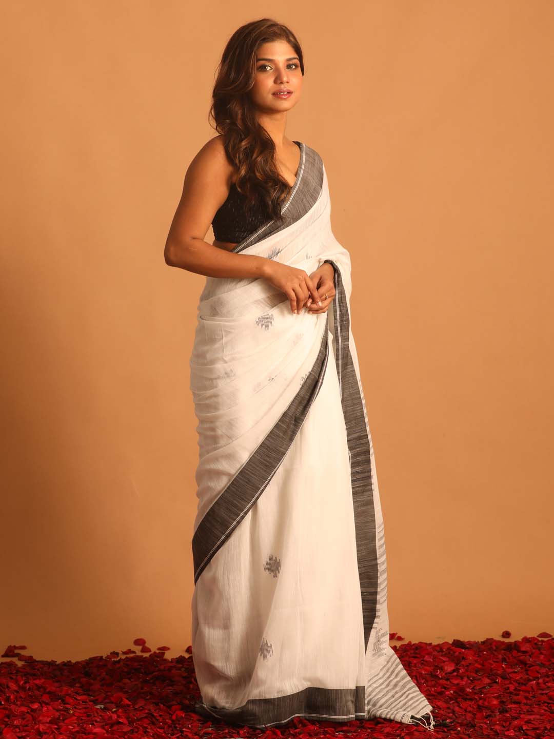 Indethnic White Pure Cotton Woven Design Design Sarees - View 1