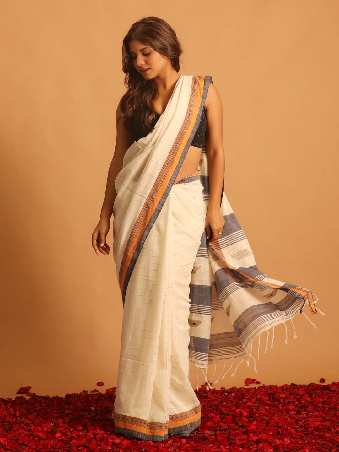 Indethnic White Pure Cotton Woven Design Design Sarees - View 1