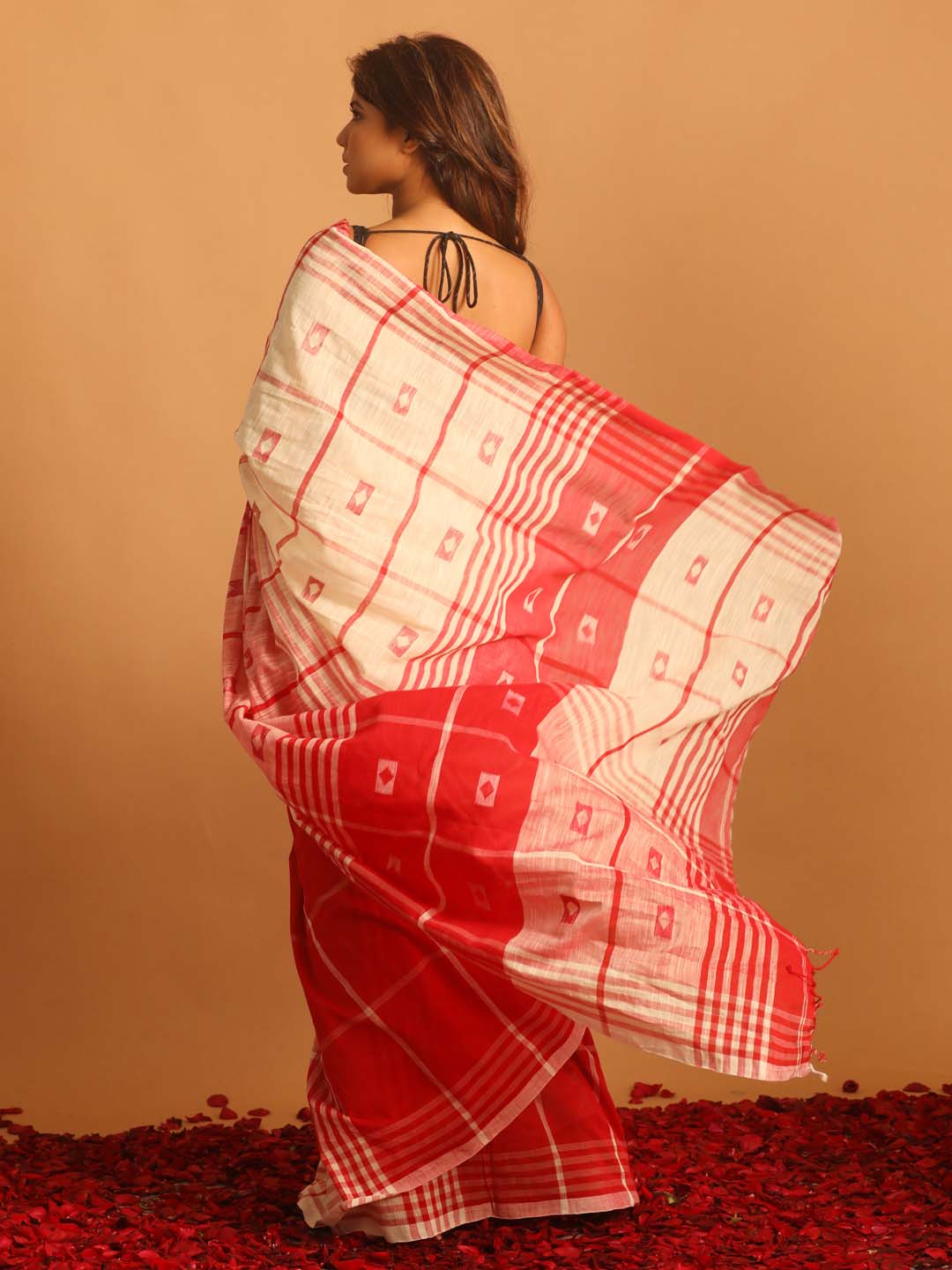 Indethnic White Pure Cotton Woven Design Design Sarees - View 3