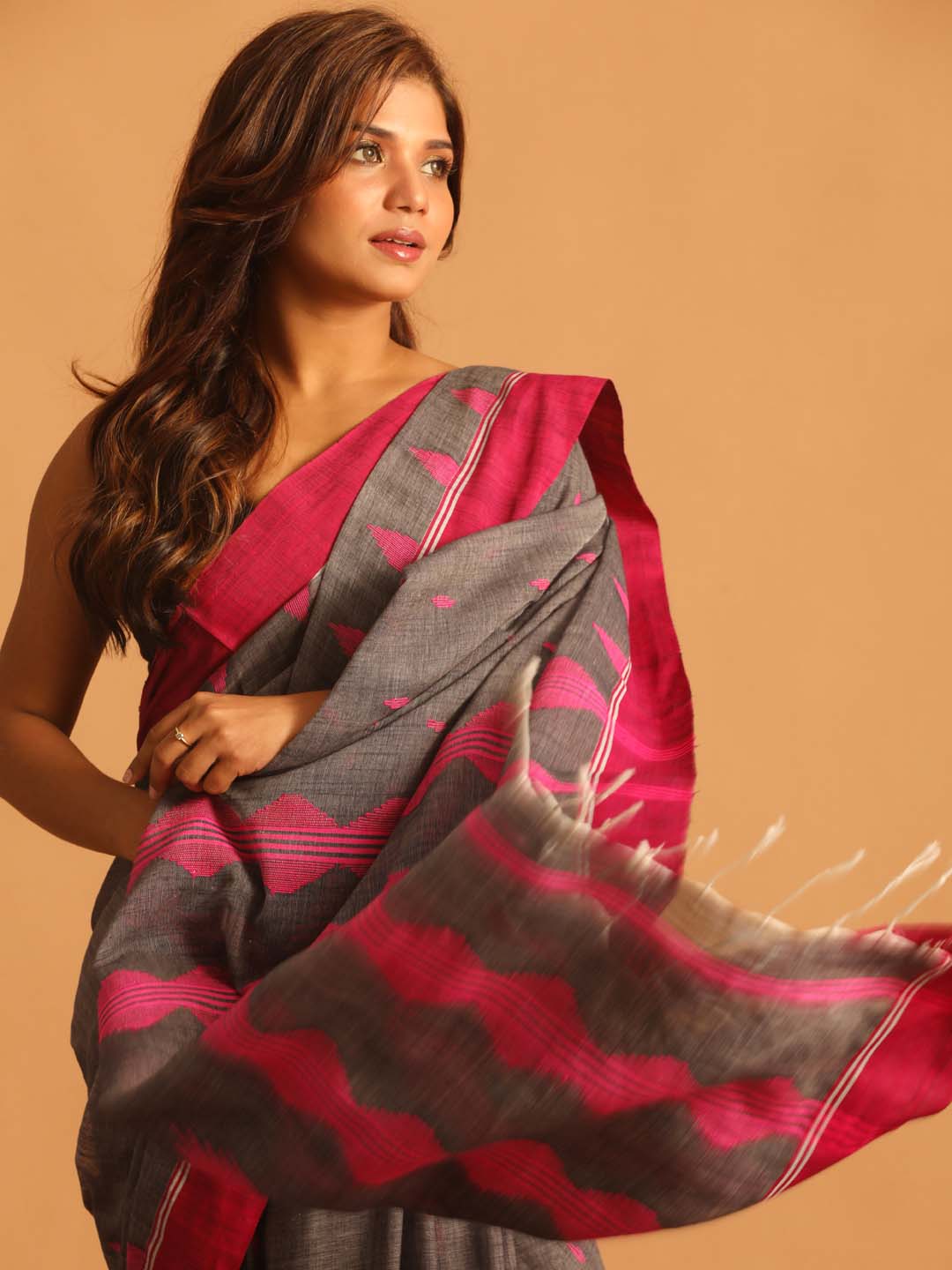 Indethnic Black Pure Cotton Woven Design Design Sarees - View 3