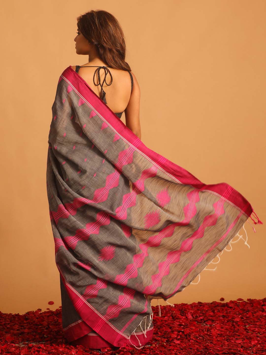 Indethnic Black Pure Cotton Woven Design Design Sarees - View 3