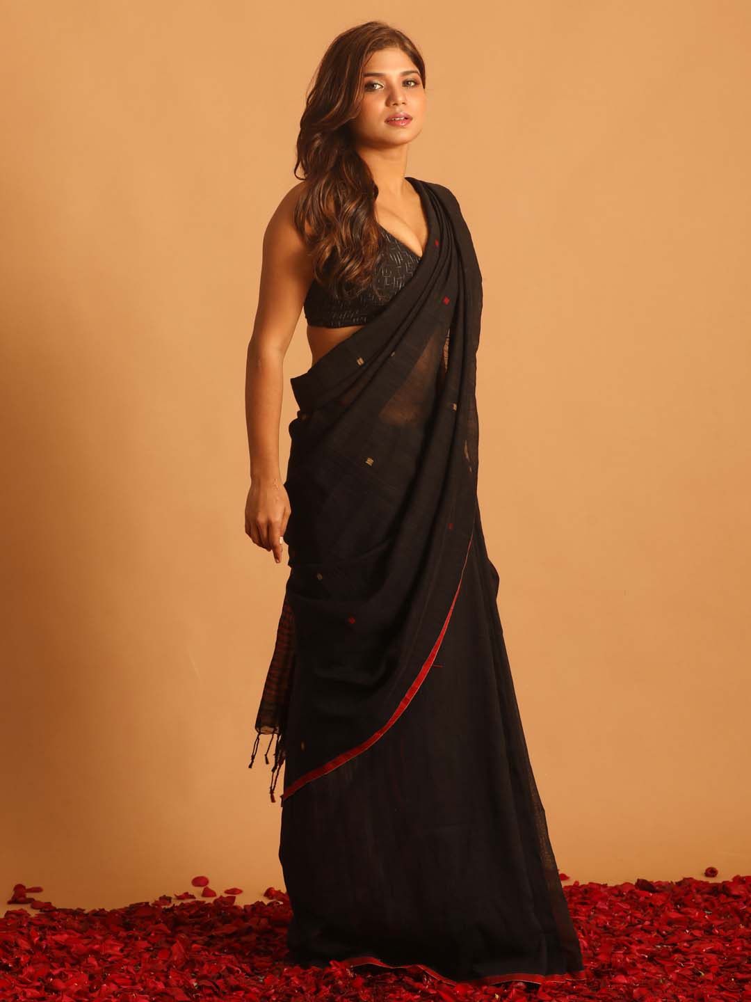 Indethnic Black Pure Cotton Woven Design Design Sarees - View 2