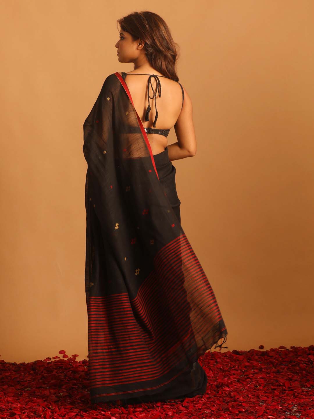 Indethnic Black Pure Cotton Woven Design Design Sarees - View 3