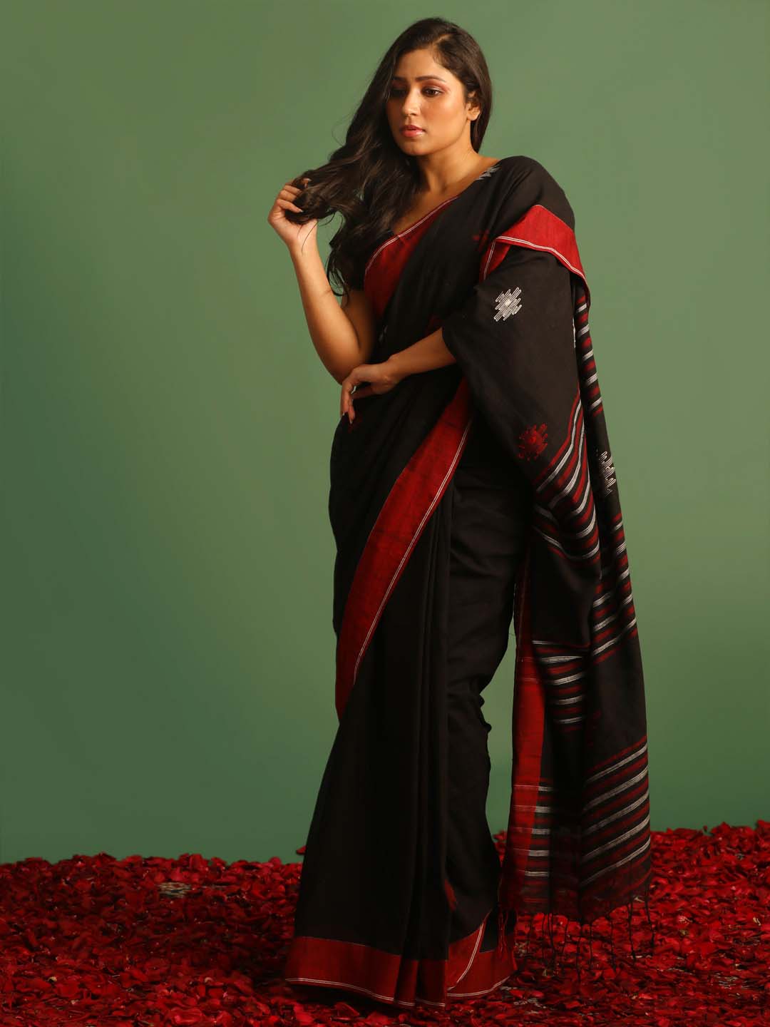 Indethnic Black Pure Cotton Woven Design Design Sarees - View 1