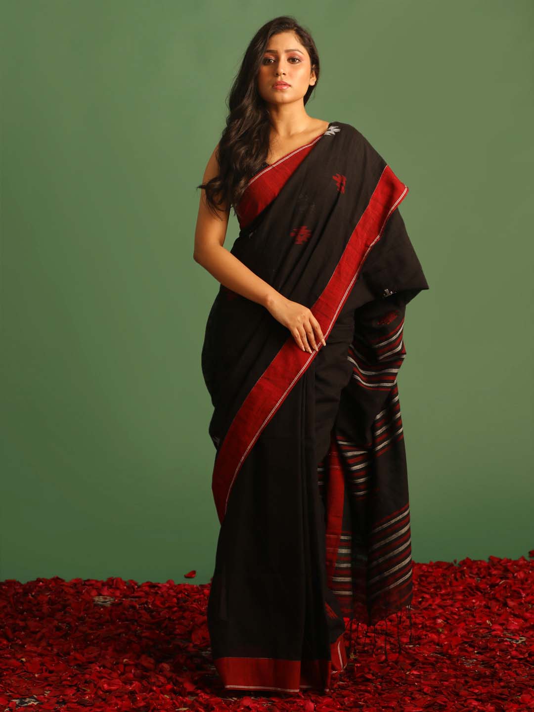 Indethnic Black Pure Cotton Woven Design Design Sarees - View 2