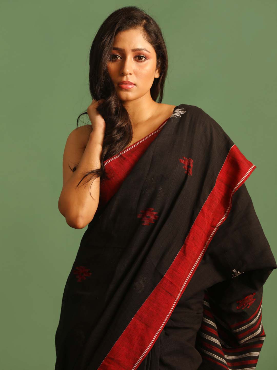 Indethnic Black Pure Cotton Woven Design Design Sarees - View 3