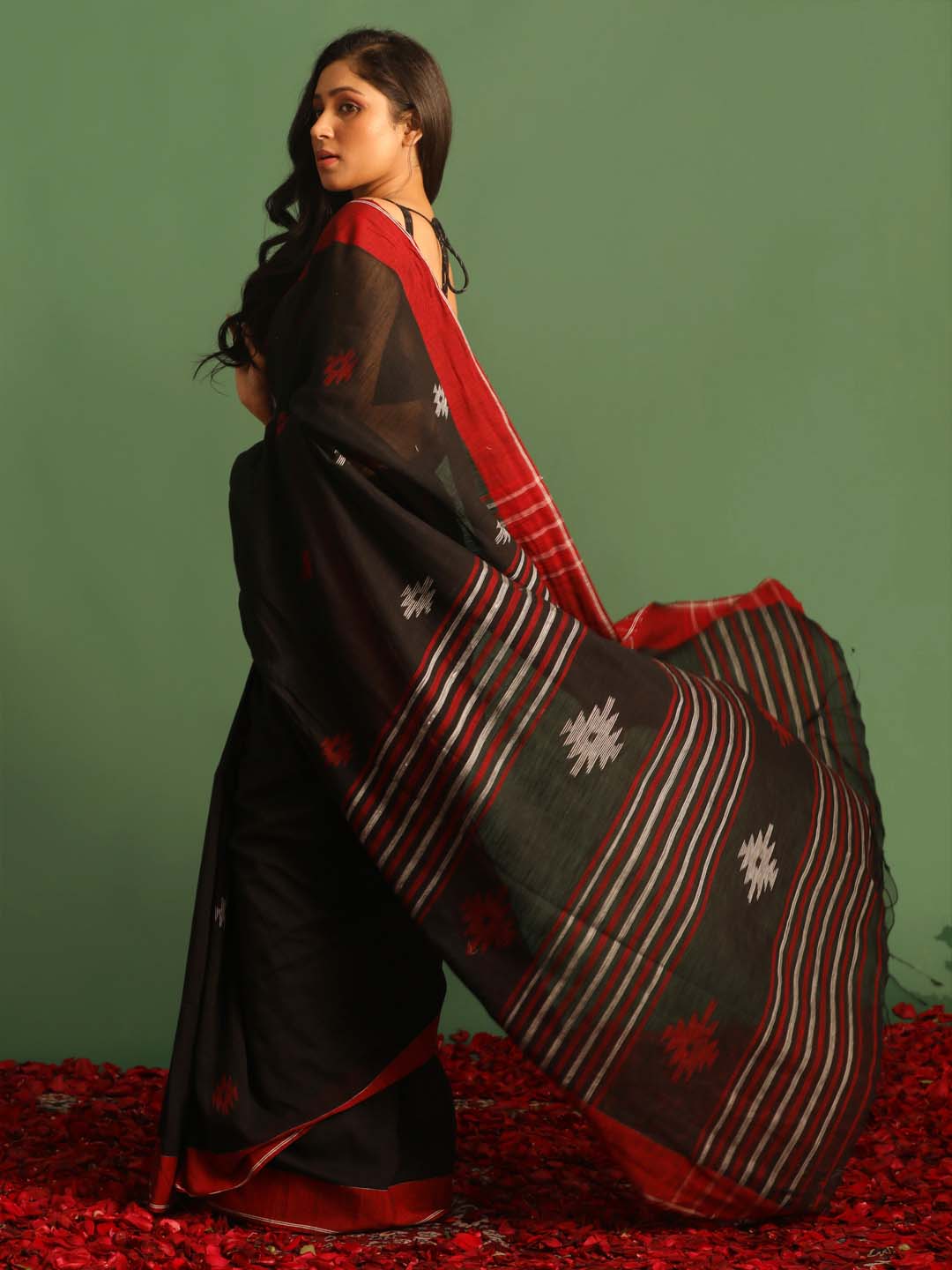 Indethnic Black Pure Cotton Woven Design Design Sarees - View 3