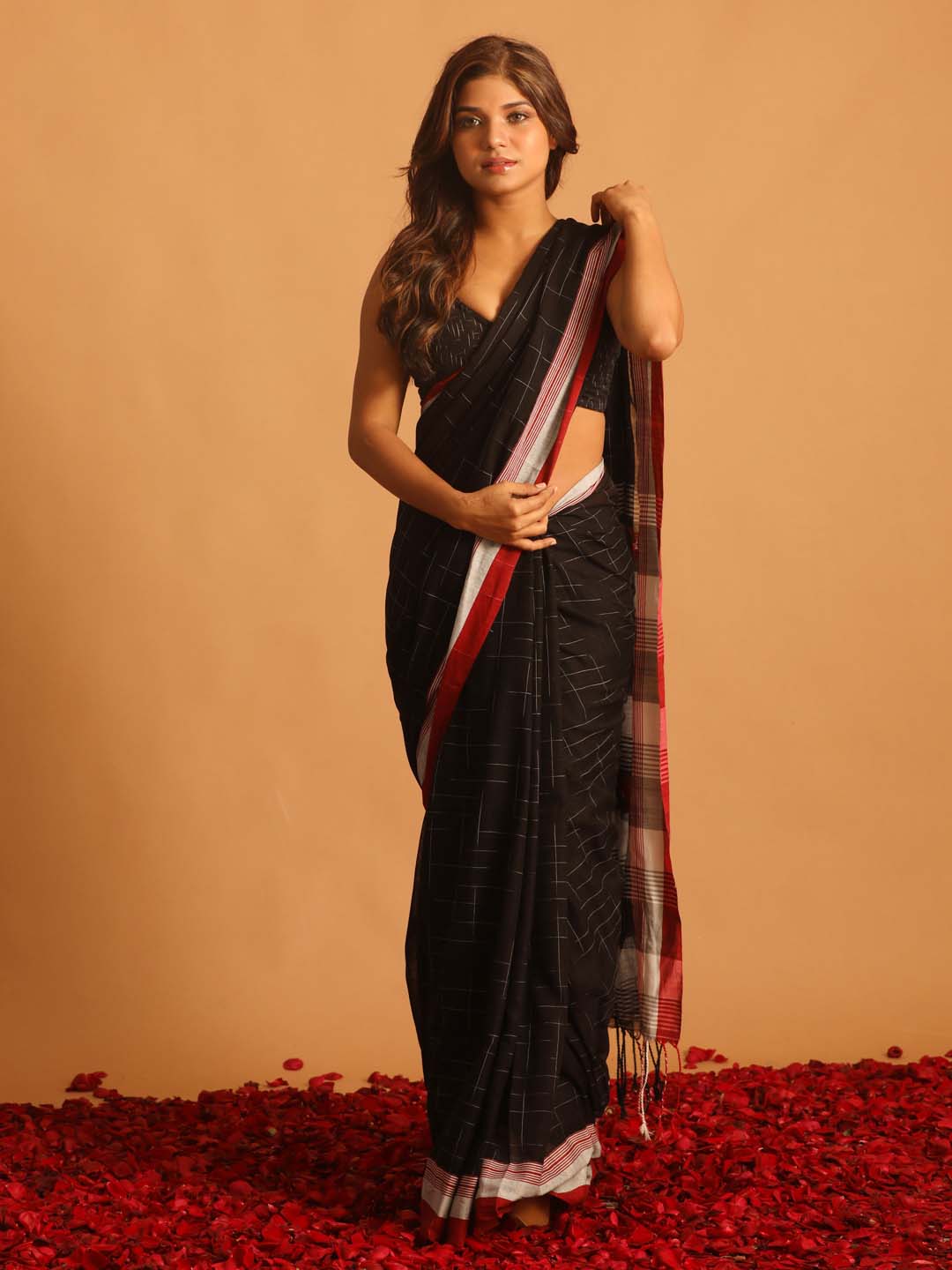 Indethnic Black Pure Cotton Woven Design Design Sarees - View 1