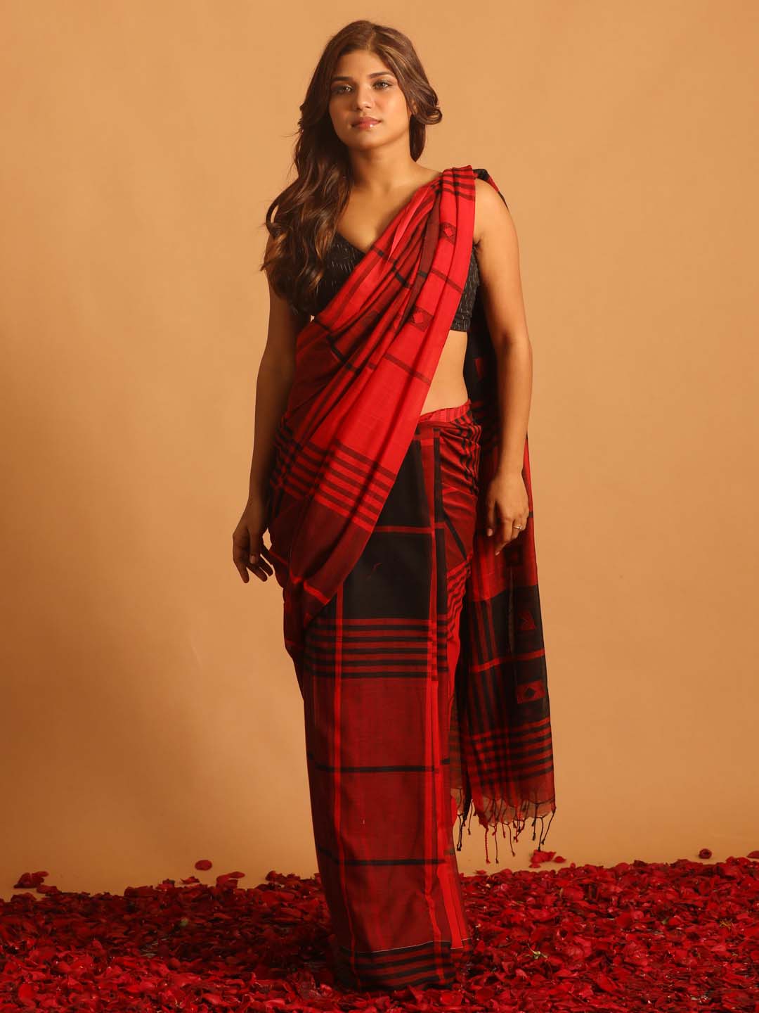 Indethnic Red Pure Cotton Woven Design Design Sarees - View 1
