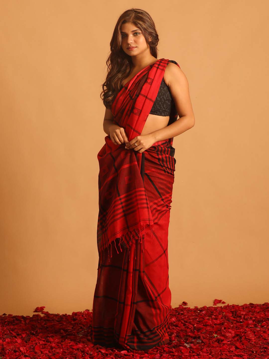 Indethnic Red Pure Cotton Woven Design Design Sarees - View 2