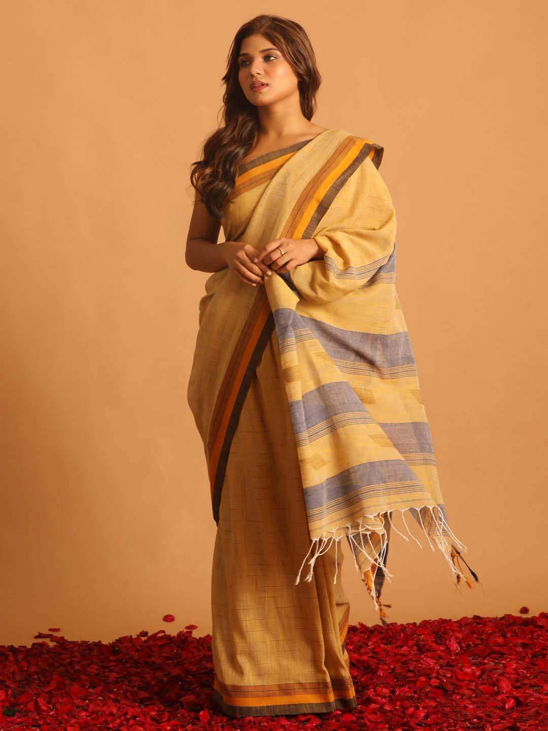 Indethnic Beige Pure Cotton Woven Design Design Sarees - View 1