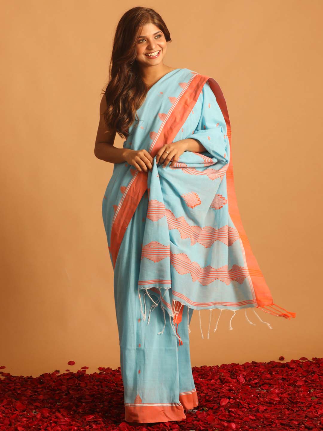 Indethnic Blue Pure Cotton Woven Design Design Sarees - View 1