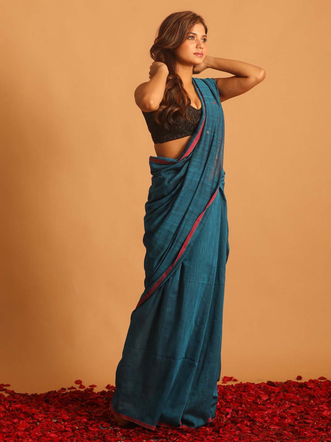 Indethnic Blue Pure Cotton Woven Design Design Sarees - View 2