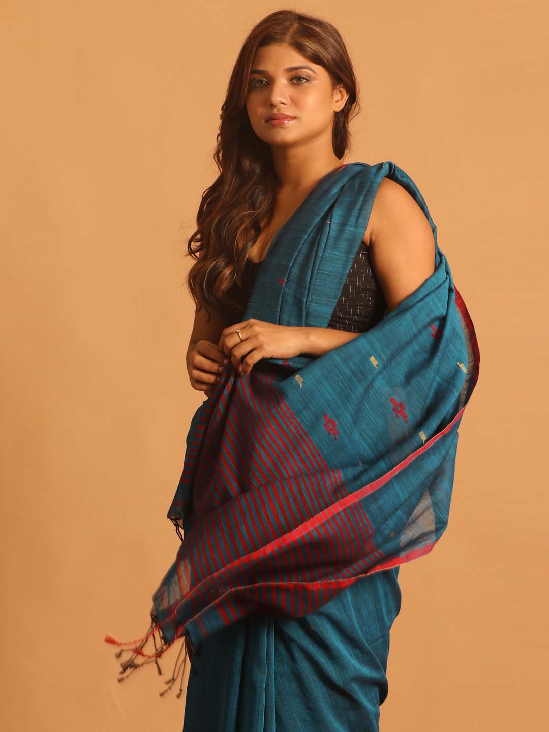 Indethnic Blue Pure Cotton Woven Design Design Sarees - View 3