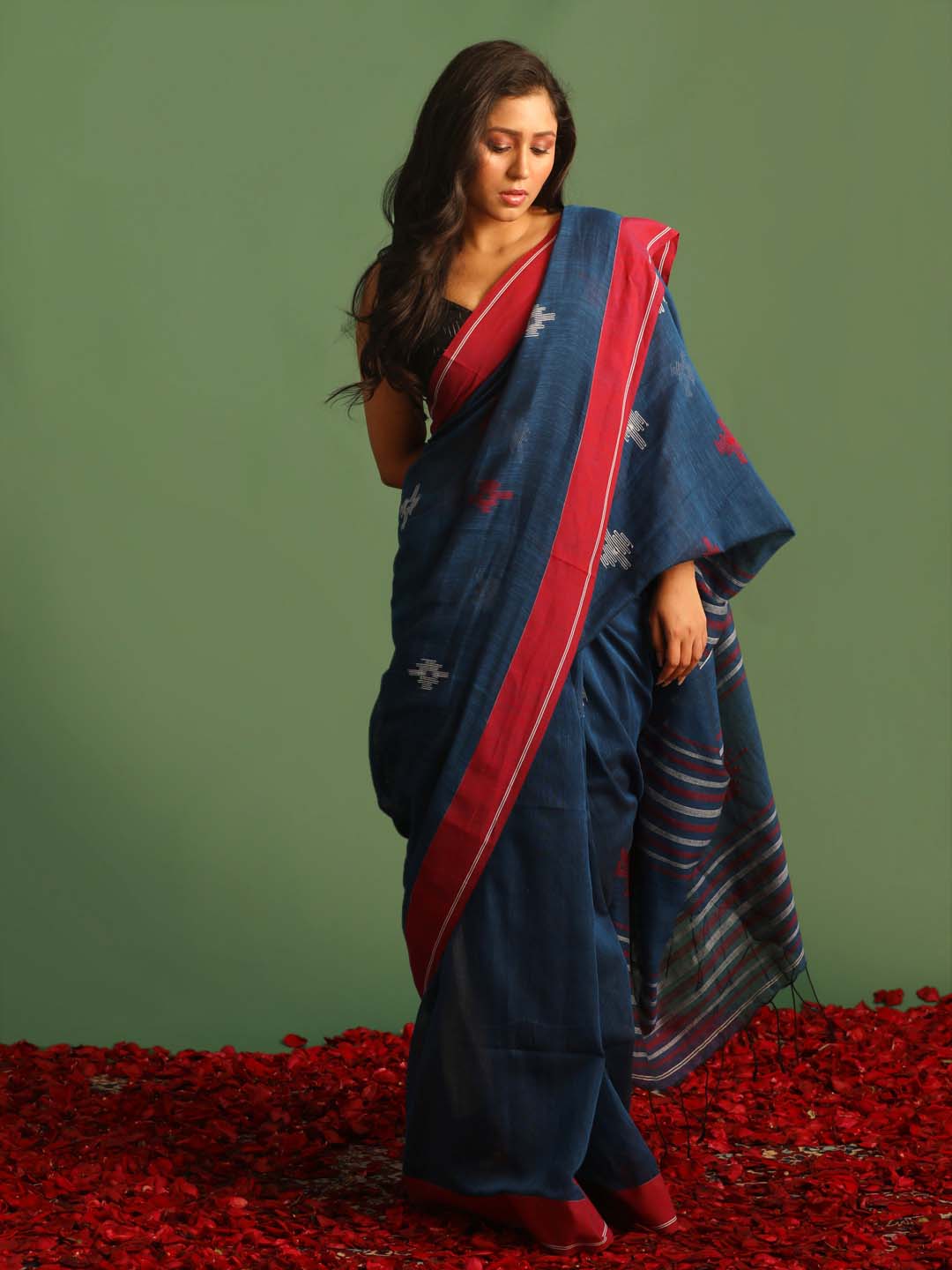 Indethnic Blue Pure Cotton Woven Design Design Sarees - View 1