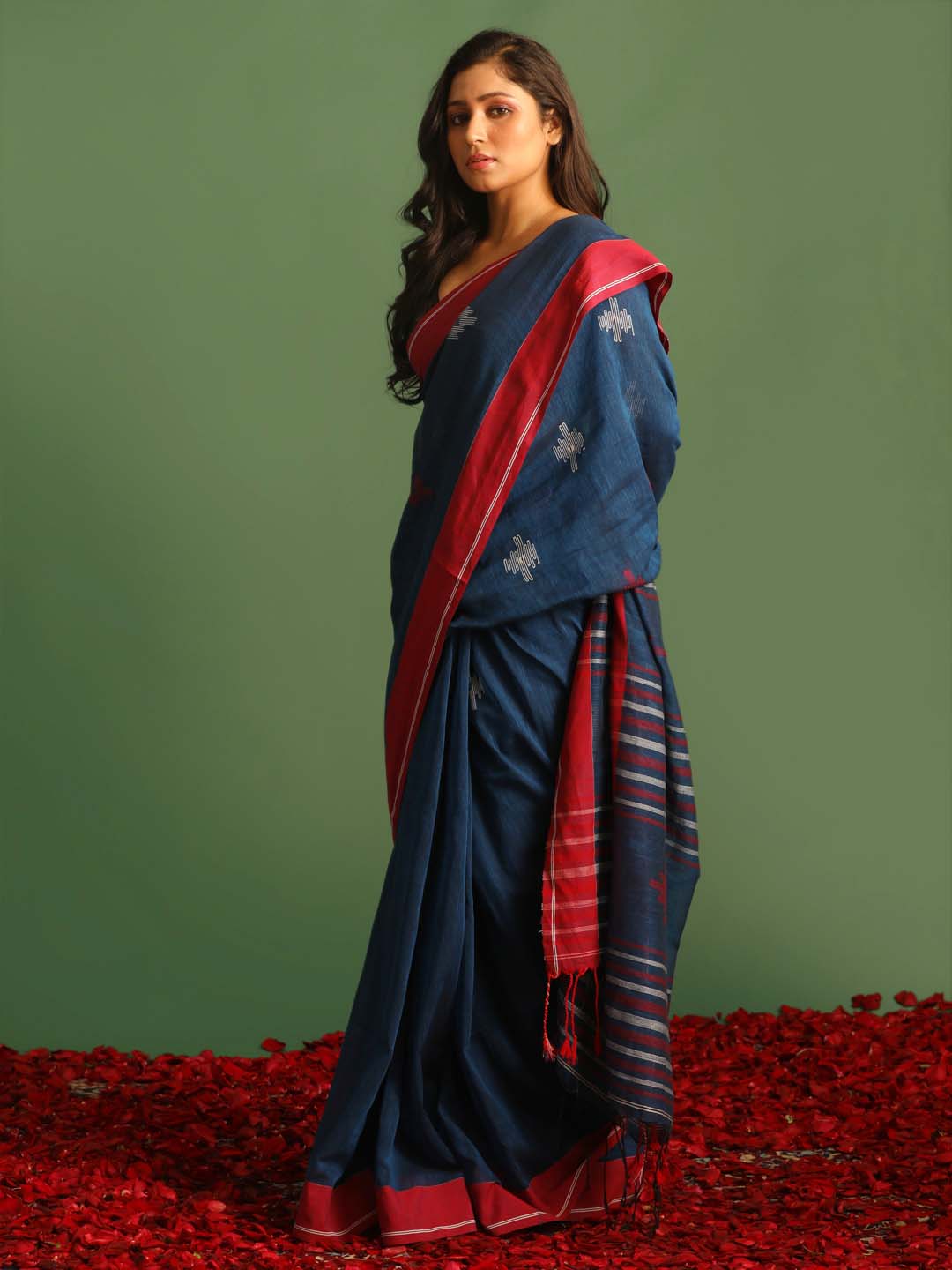 Indethnic Blue Pure Cotton Woven Design Design Sarees - View 2