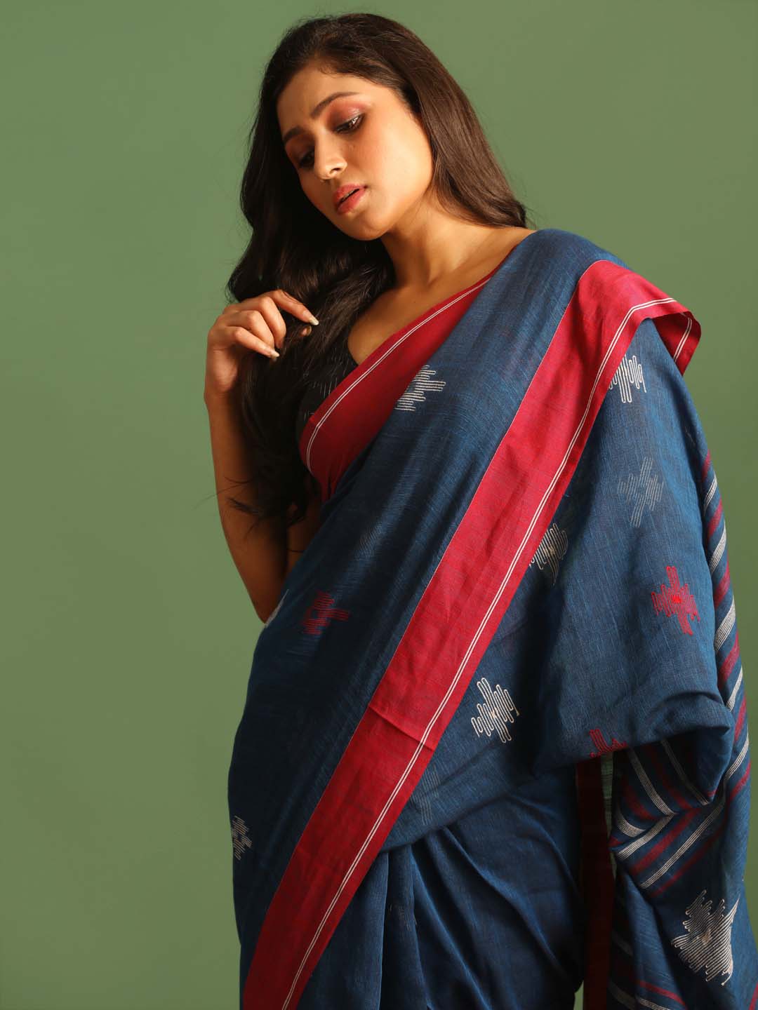 Indethnic Blue Pure Cotton Woven Design Design Sarees - View 3