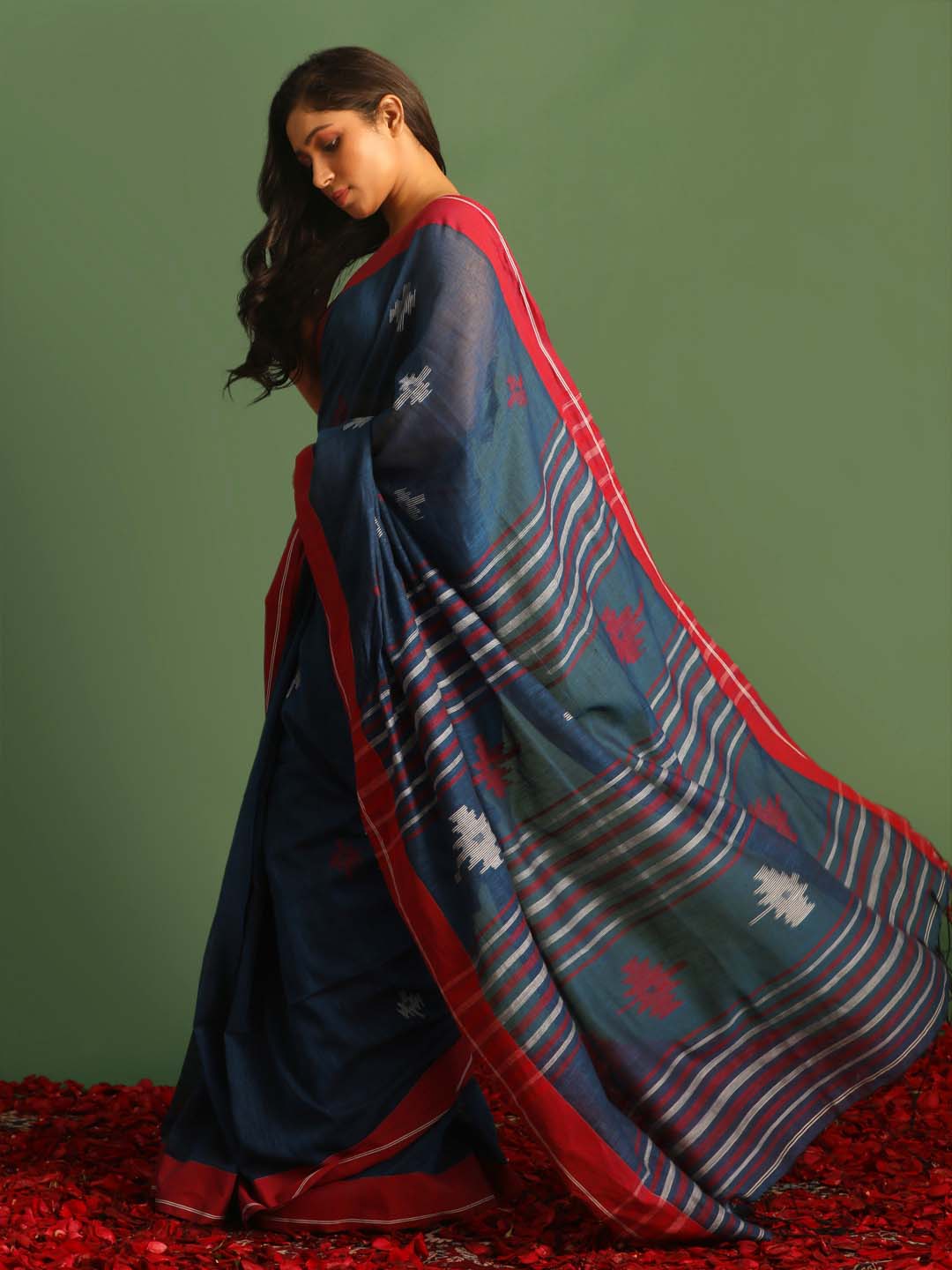 Indethnic Blue Pure Cotton Woven Design Design Sarees - View 3