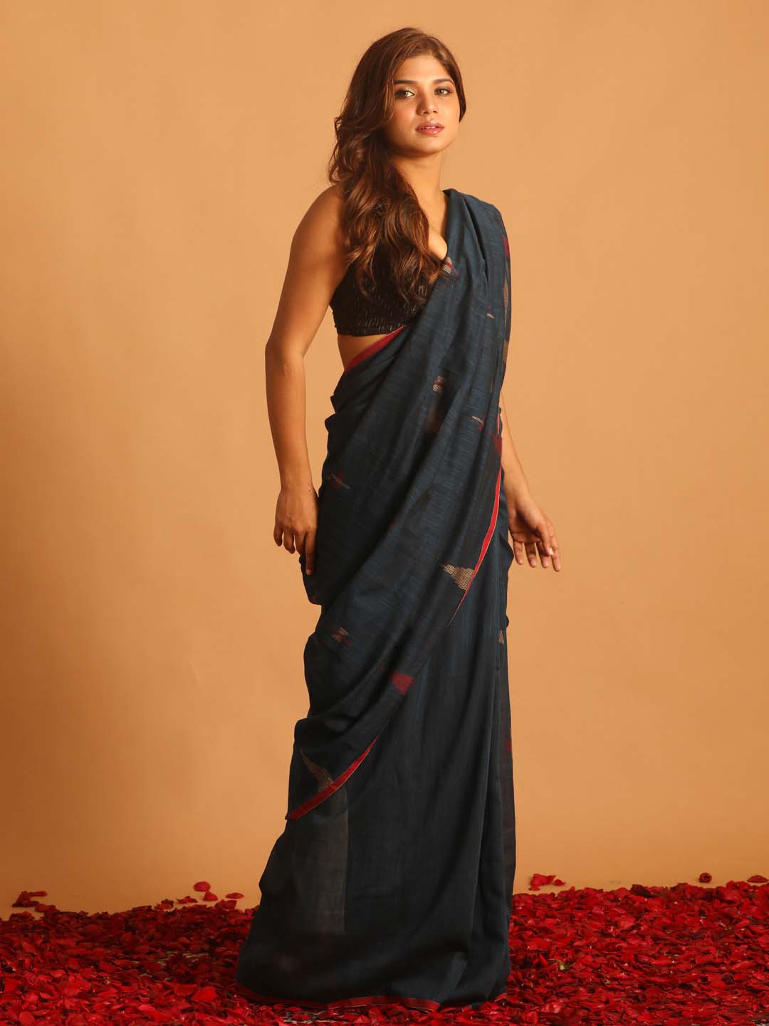 Indethnic Blue Pure Cotton Woven Design Design Sarees - View 1