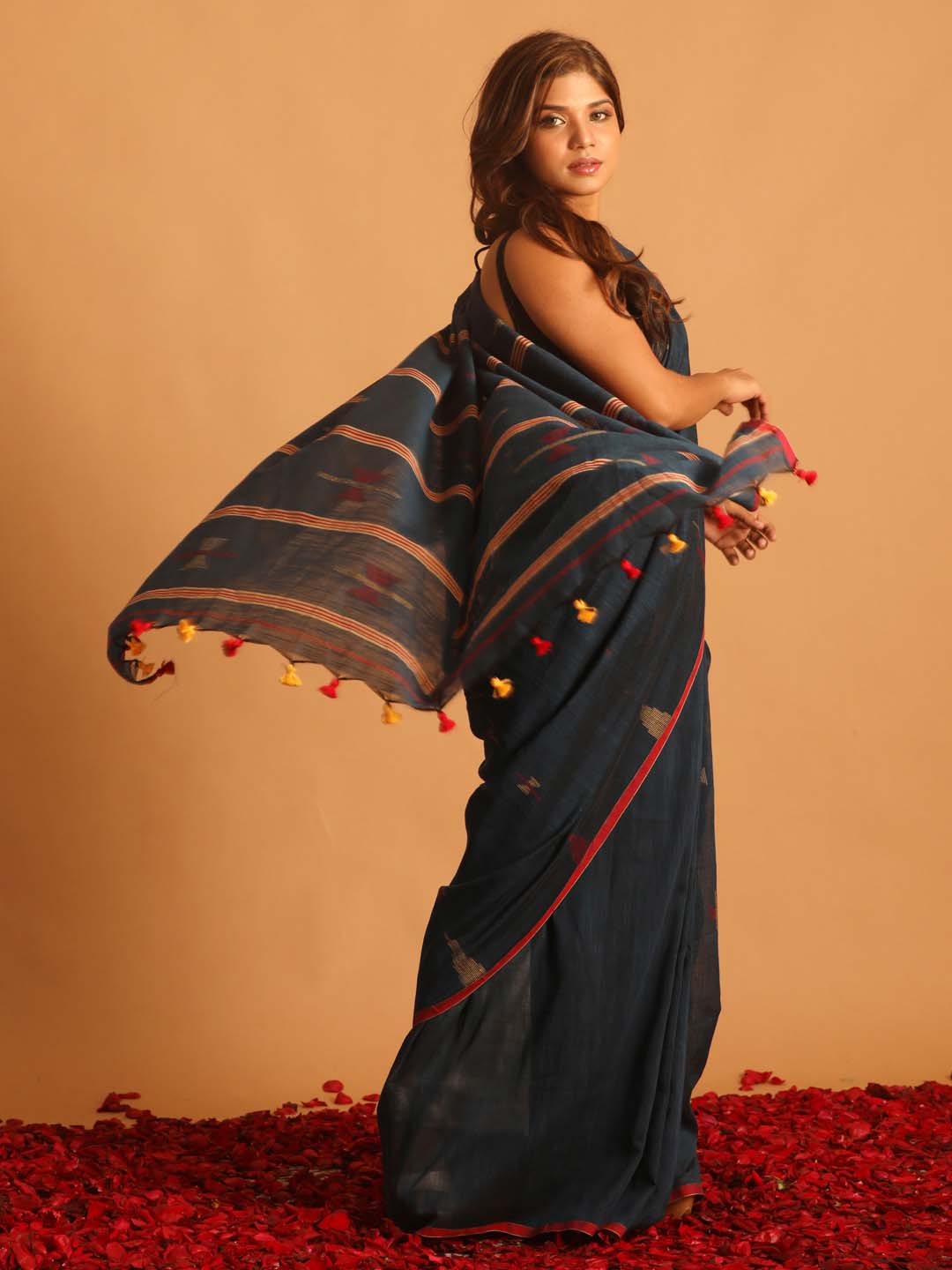 Indethnic Blue Pure Cotton Woven Design Design Sarees - View 2