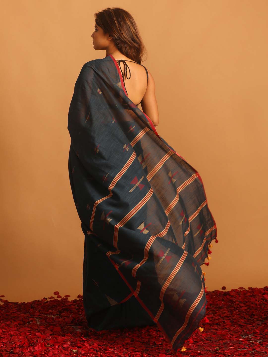 Indethnic Blue Pure Cotton Woven Design Design Sarees - View 3