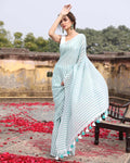 Indethnic Green Pure Cotton Color Blocked Design Sarees - View 1