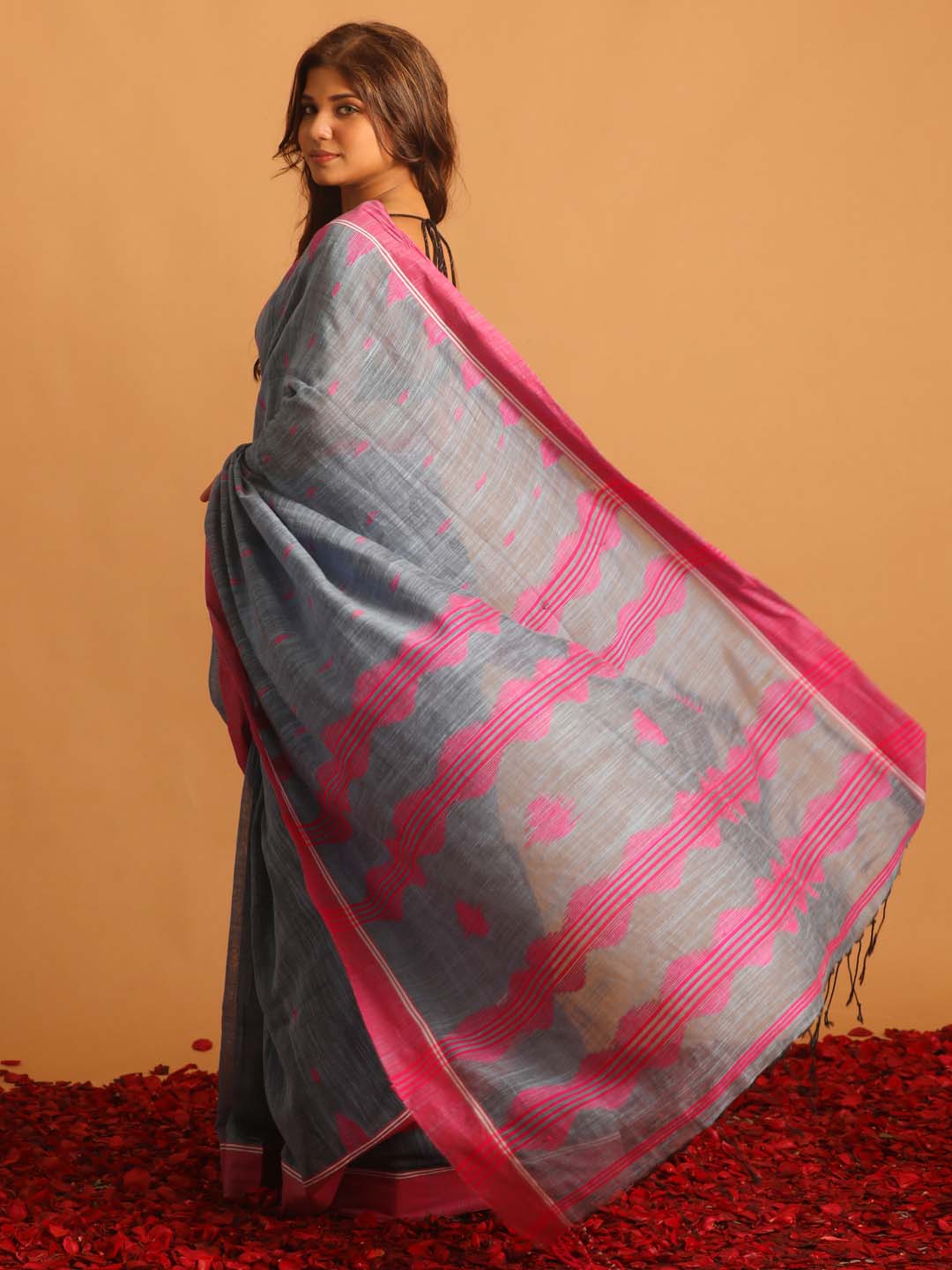 Indethnic Grey Pure Cotton Woven Design Design Sarees - View 3