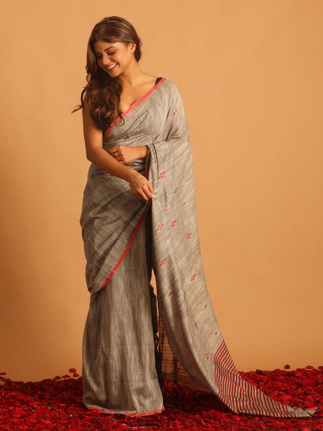 Indethnic Grey Pure Cotton Woven Design Design Sarees - View 1