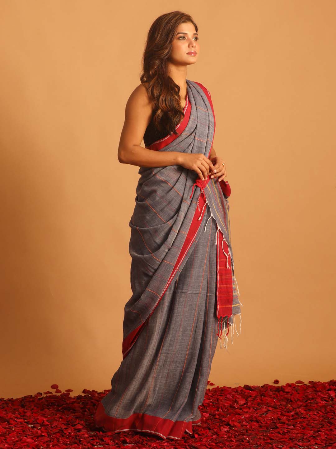 Indethnic Grey Pure Cotton Woven Design Design Sarees - View 1