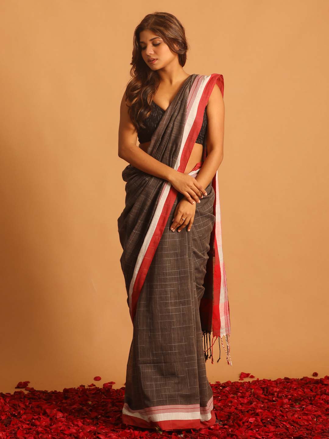 Indethnic Grey Pure Cotton Woven Design Design Sarees - View 1