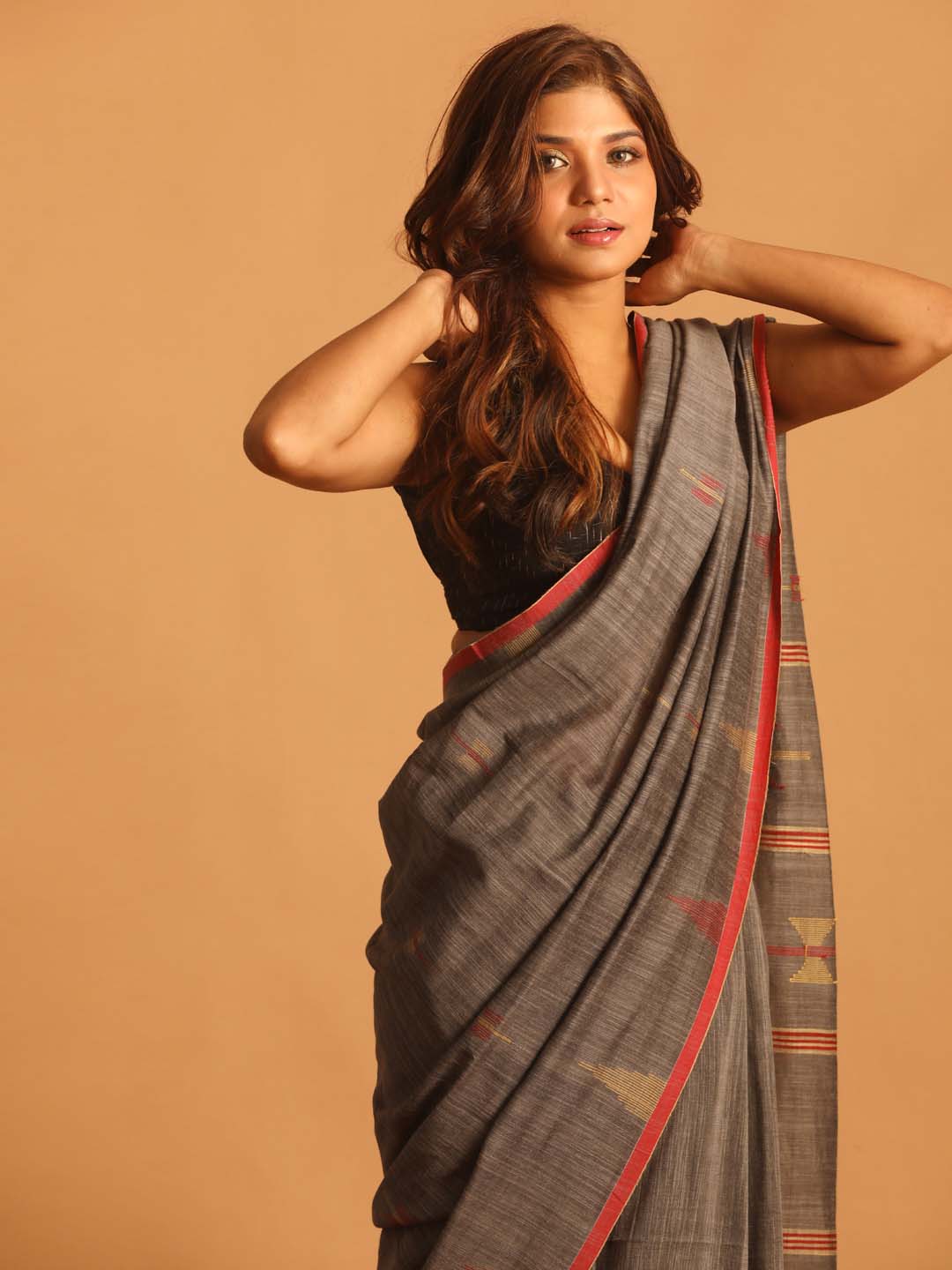 Indethnic Grey Pure Cotton Woven Design Design Sarees - View 3