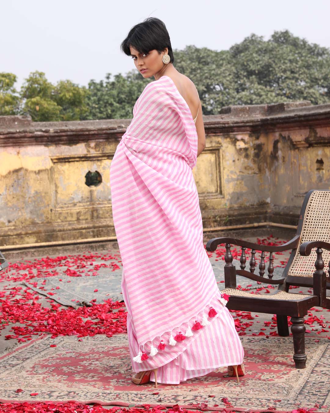 Pink Pure Cotton Color Blocked Design Sarees