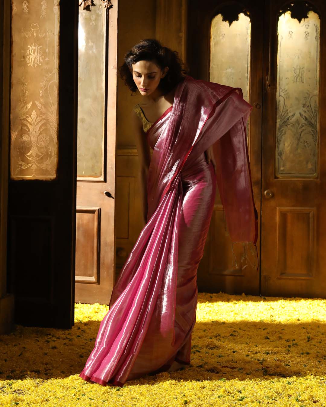 Indethnic Pink Pure Cotton Solid Design Sarees - View 2