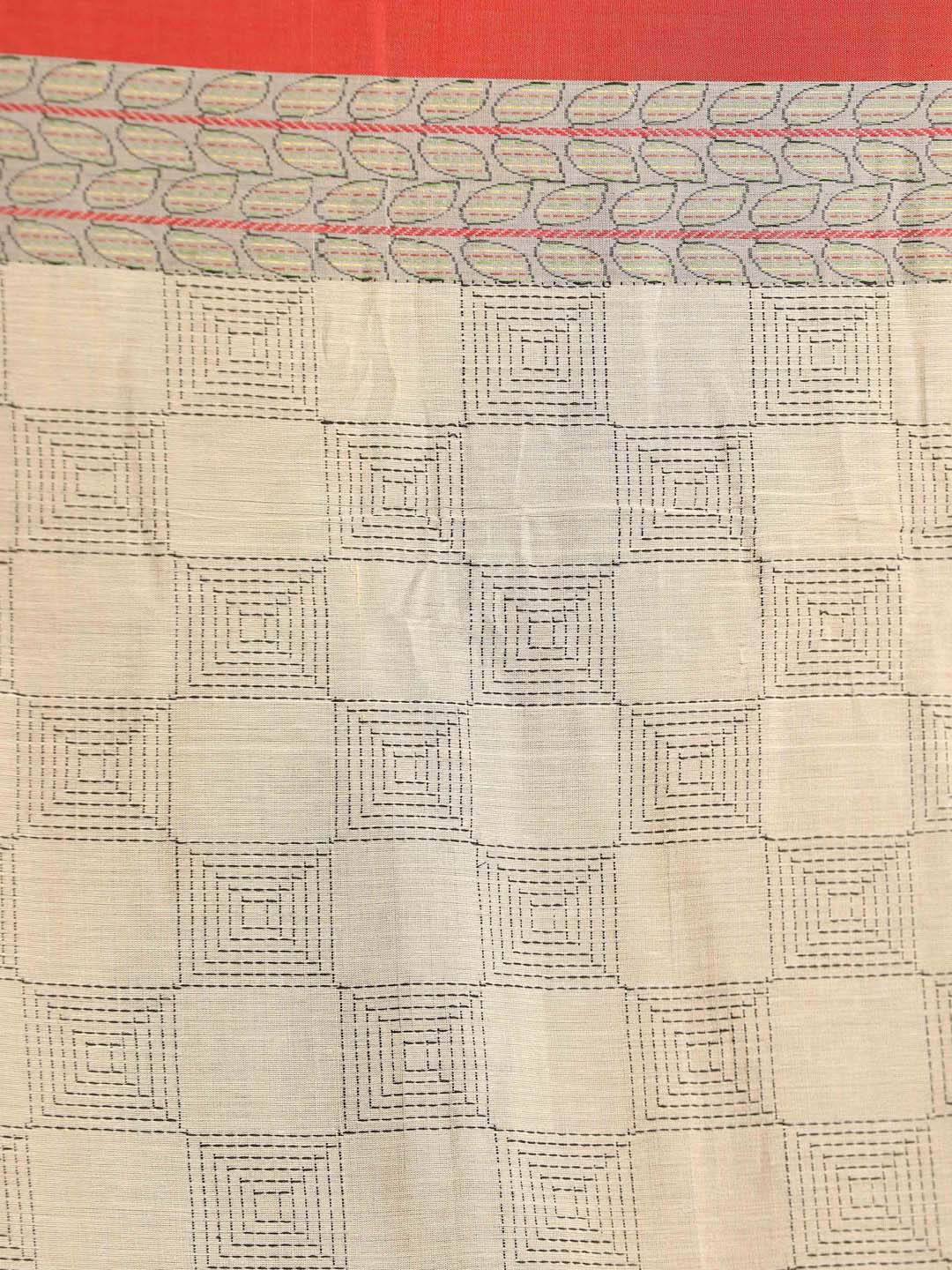 Indethnic White Pure Cotton Ethnic Motifs Design Jamdani - Saree Detail View