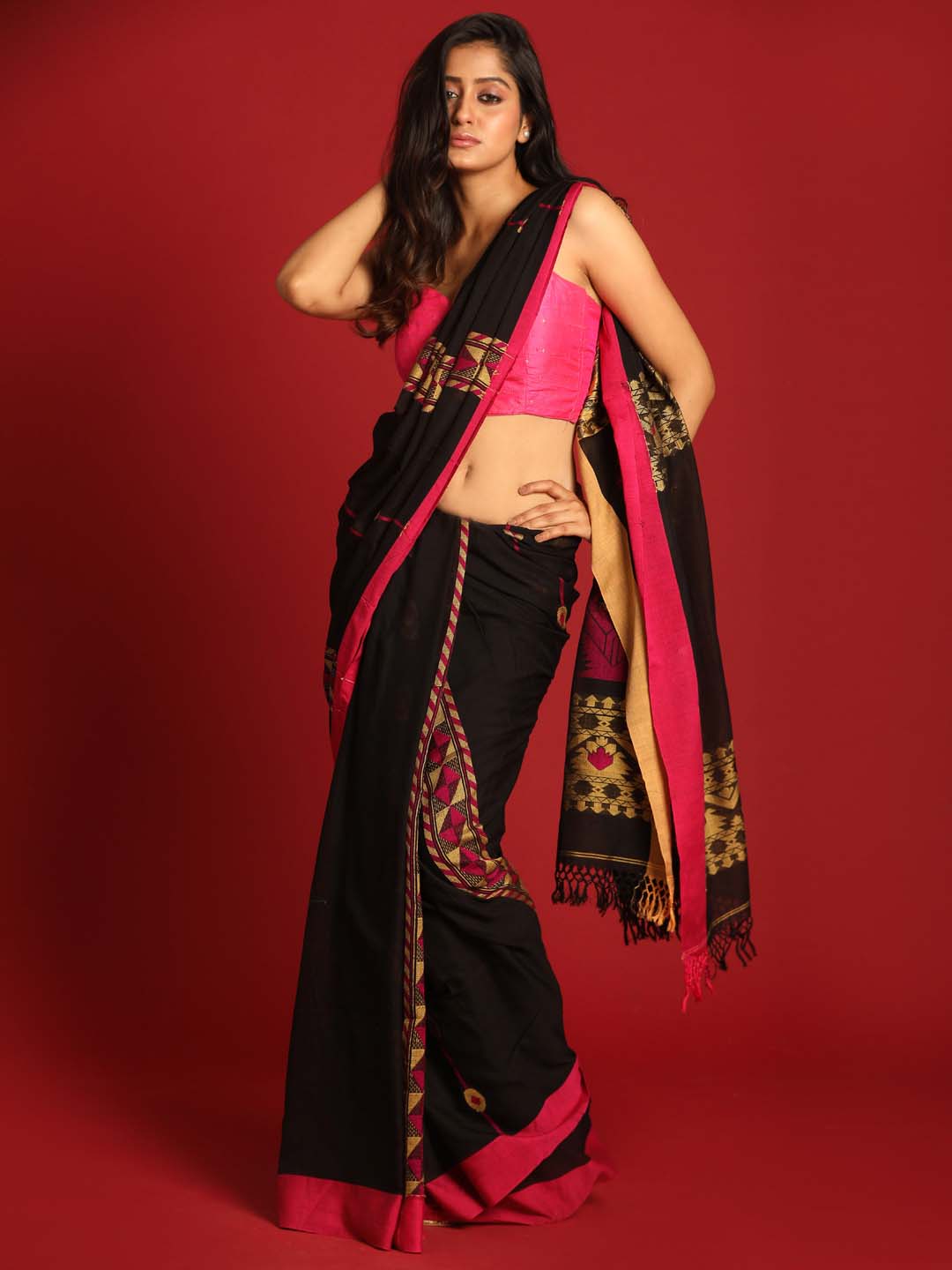 Indethnic Black Pure Cotton Ethnic Motifs Design Jamdani - View 1