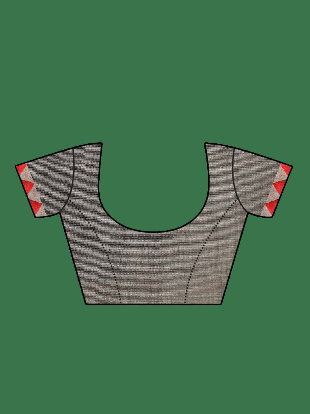 Indethnic Red and Grey Solid Colour Blocked Saree - Blouse Piece View