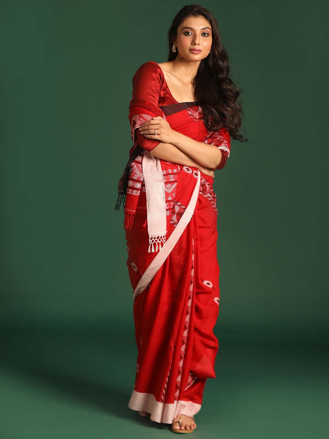 Indethnic Red Pure Cotton Ethnic Motifs Design Jamdani - View 1