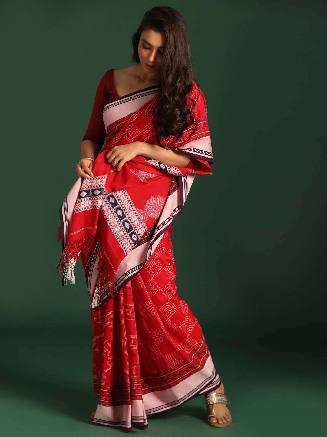 Indethnic Red Pure Cotton Ethnic Motifs Design Jamdani - View 2