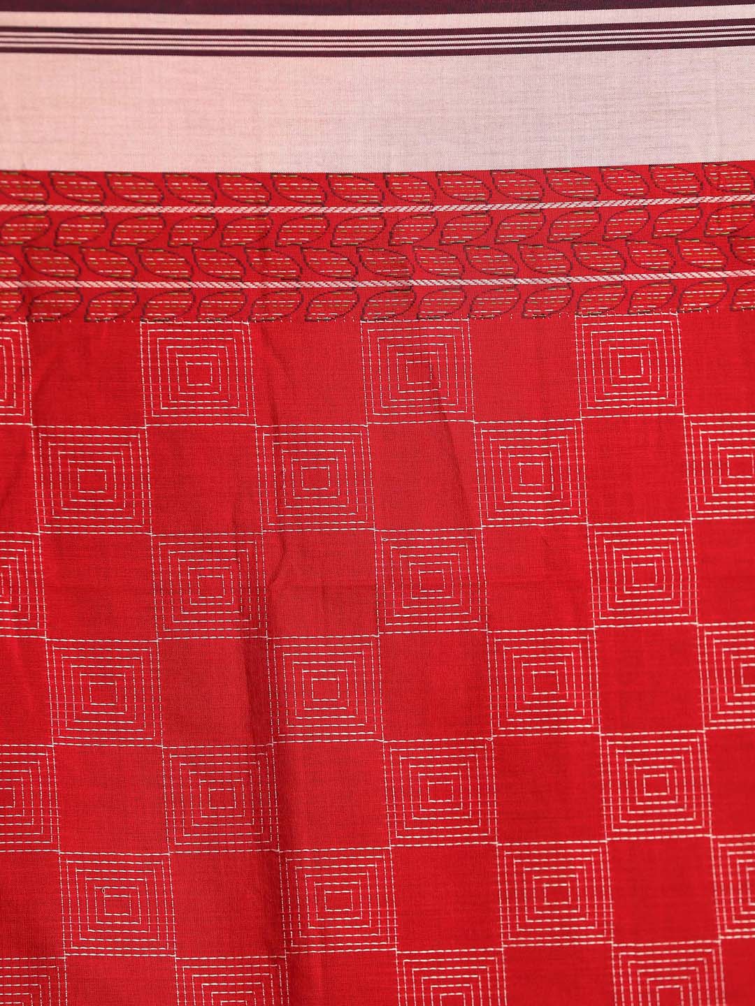 Indethnic Red Pure Cotton Ethnic Motifs Design Jamdani - Saree Detail View